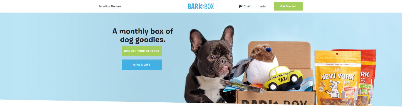 Barkbox's homepage, with a great example of a Call to Action