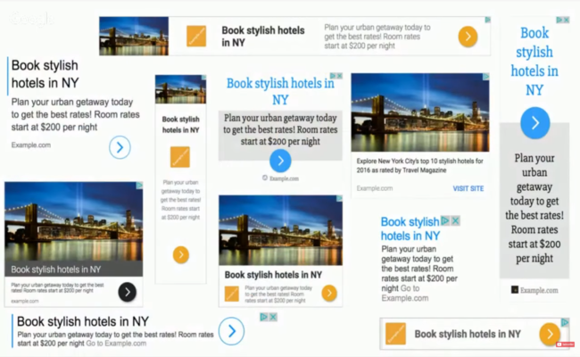 Several responsive display ads for hotels in NY