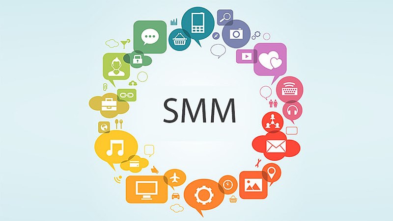 Several social media-themed icons in a circle around the acronym SMM