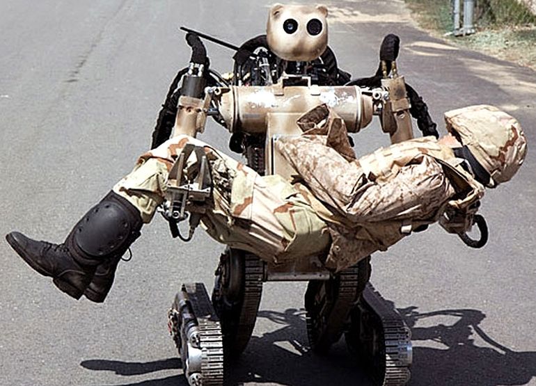 robot carrying wounded soldier