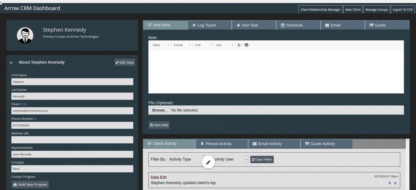 An image of the Client Dashboard, introduced into Arrow in version 6.4