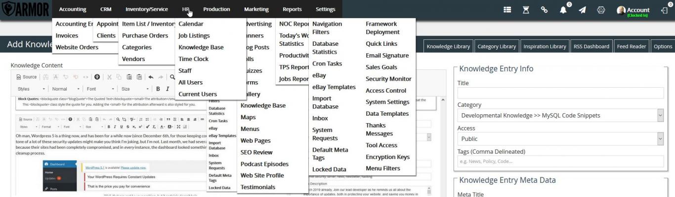 An image of the new menu system introduced by Arrow 6.5