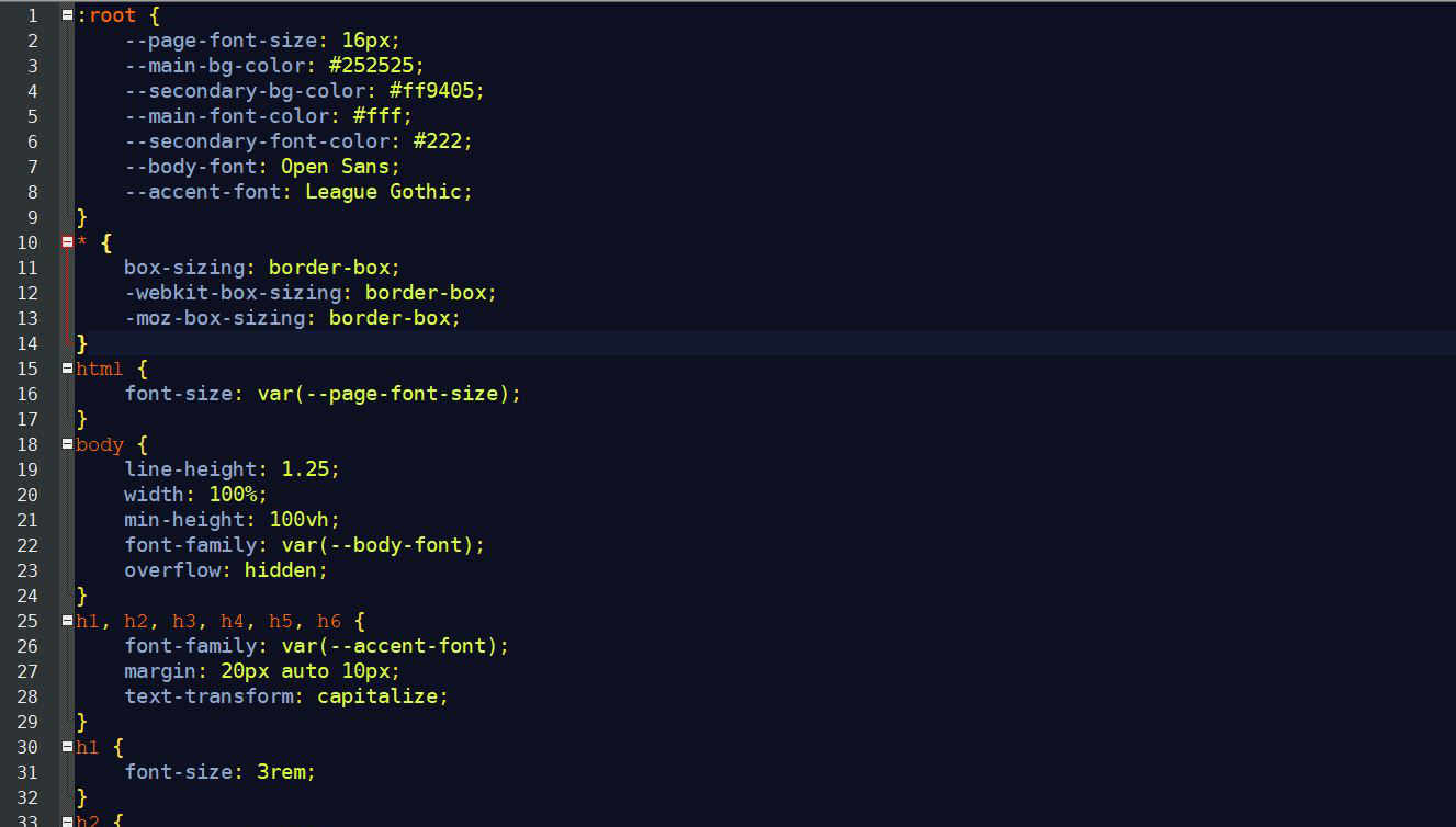 An example CSS sheet using CSS variables