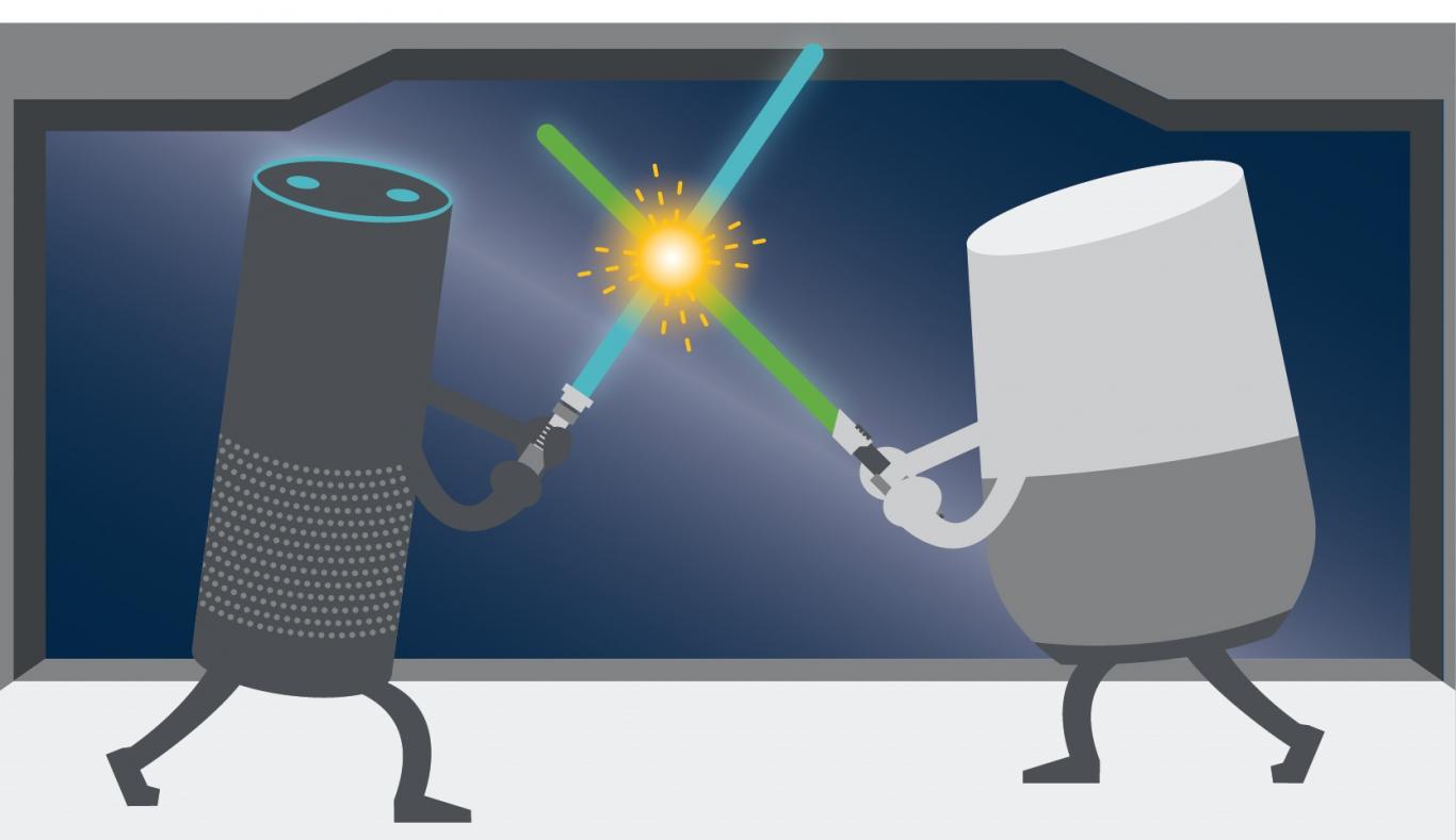 Amazon Echo vs. Google Nest Lightsaber Fight