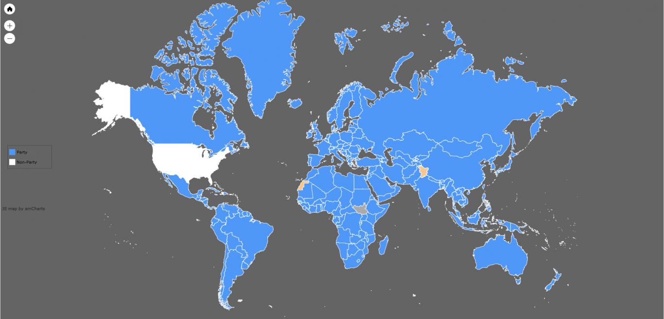 A map of the countries that have ratified the Basel Convention on hazardous waste.